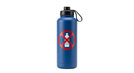 Obraz premium Reusable water bottle with a no plastic bottle symbol for sustainability