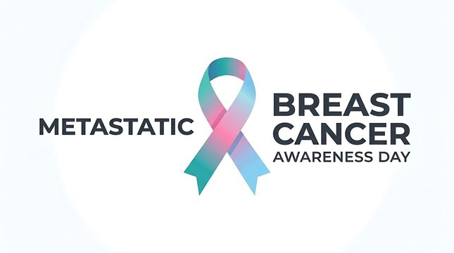 Metastatic breast cancer day awareness graphic featuring a colorful ribbon design on a clean white background