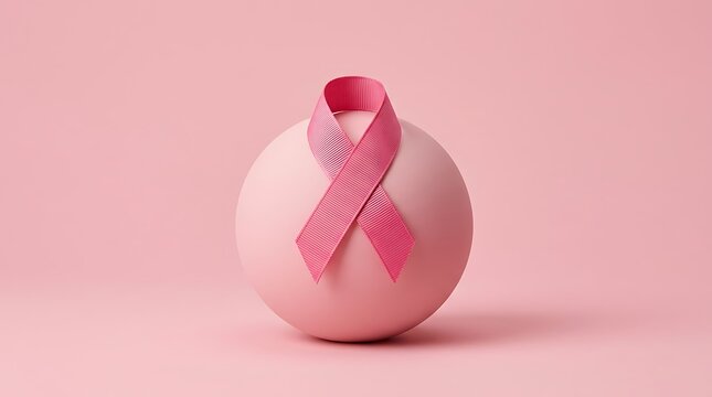 A pink striped ribbon on a sphere representing support and awareness for breast cancer day in october