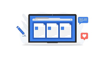 Obraz premium Digital content editing process on laptop screen with documents and icons