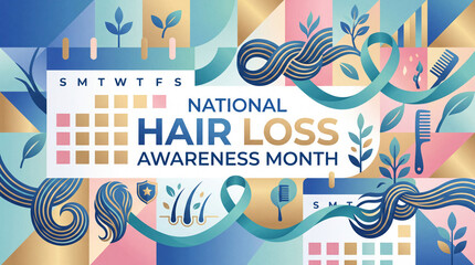 Fototapeta premium National Hair Loss Awareness Month: Stylized Calendar and Hair Wellness Graphic