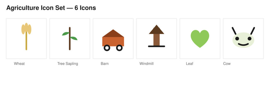 Agriculture icon set wheat tree barn windmill vector pack