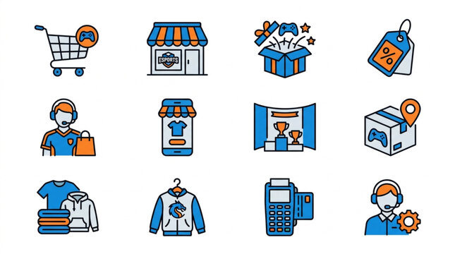 Online Shopping Icons Set for E-commerce and Retail Business.