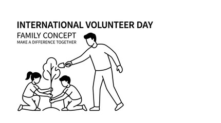 Obraz premium Family Planting Tree International Volunteer Day Line Art