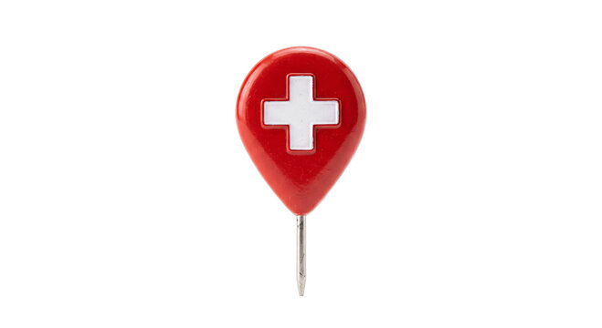 Red map pin with white Swiss cross symbol for location marking