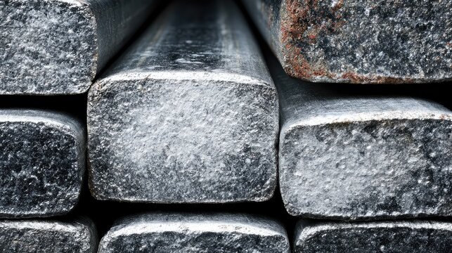 Galvanized steel bars with white rust. Metal storage defect on industrial construction material.