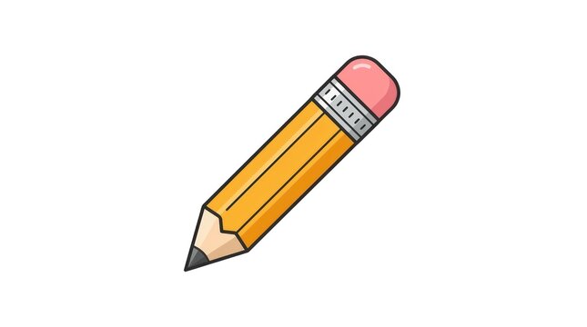 Yellow pencil icon with eraser. Simple stationery graphic for education and design.