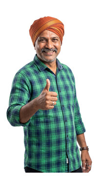 Happy Indian man wearing traditional turban showing thumbs up sign, isolated on transparent background
