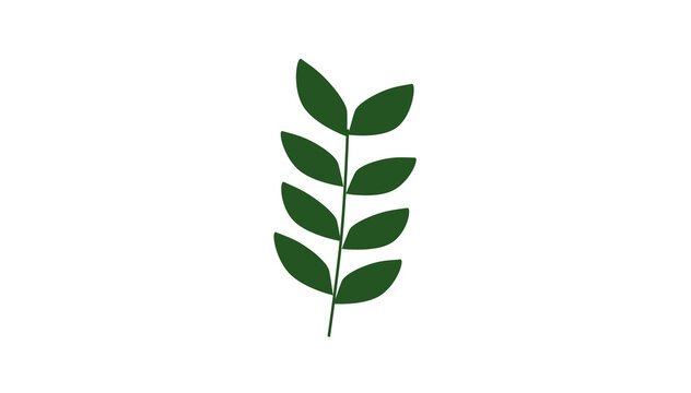 Green leafy twig branch icon isolated on white background, botanical vector element