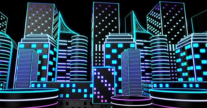 night city skyline. City Lights 1. Motion graphics Animation background Visual loops - 4K