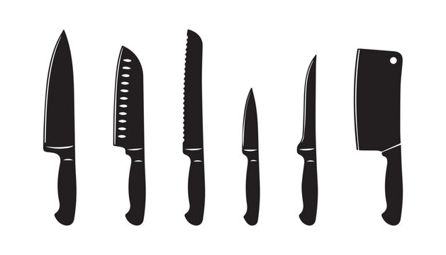 black and white silhouette set of knife very high quality vector illustration.