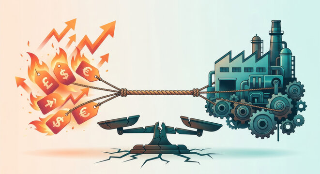 Cargo and jets stall; supply chain and oil shock trigger stagflation; currency depreciation adds pressure.