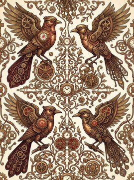 Seamless Victorian steampunk mechanical b pattern, tileable repeating background for textile, fabric, wallpaper, wrapping paper, scrapbook and home decor design