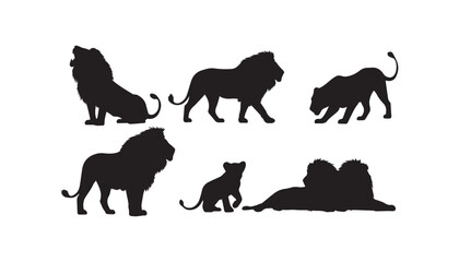 black and white silhouette set of lion very high quality vector illustration. © dinesh