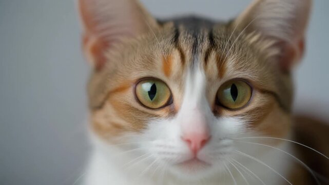 Close-up of Munchkin Cat's Face with Round Eyes, Content Expression