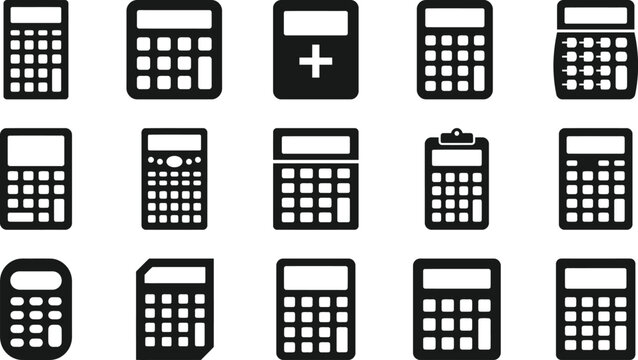 A collection of various calculator icon designs isolated on a clean white background for web use