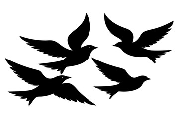 Fototapeta premium Minimal Flying Birds Silhouette – Flock of Birds Black Vector Illustration