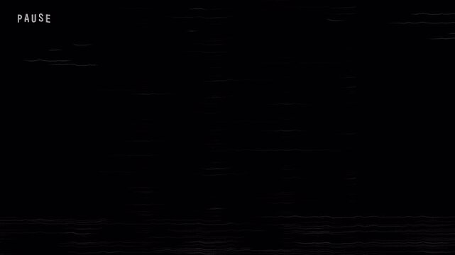 VHS pause button icon animation isolated on black background. 4K VHS video tape pause screen overlay with static distortion and analog noise