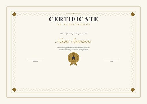 Certificate of achievement template classic gold border award diploma blank editable landscape