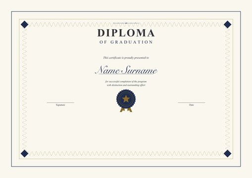 Diploma of graduation certificate template navy gold border award blank editable school
