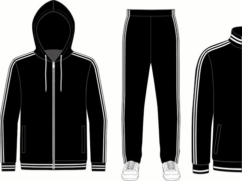 Black and white striped hoodie sweatpants casual athletic outfit illustration