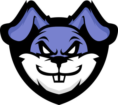 Blue and WHite Illustrative Rabbit Head Gaming Character, Esport Mascot Logo