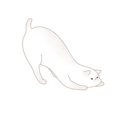 Cute White Cat Stretching Minimalist Hand Drawn Illustration © Desyy