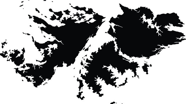 Black silhouette map of the Falkland Islands isolated on a white background for geographical design