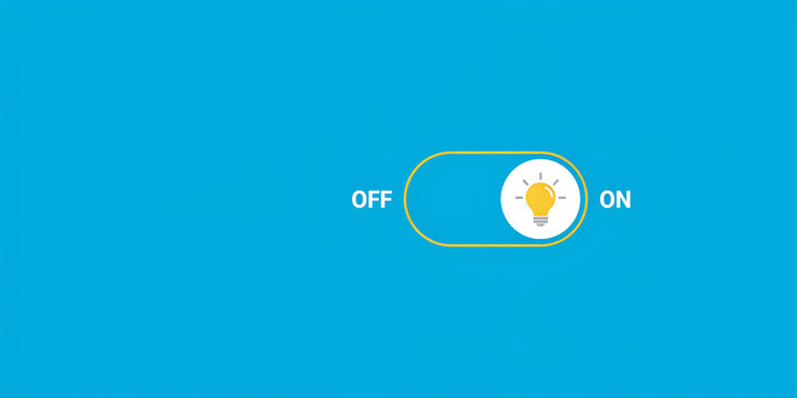 Toggle switch showing off and on settings with lightbulb icon on blue background lightbulb creative settings illustration interactive
