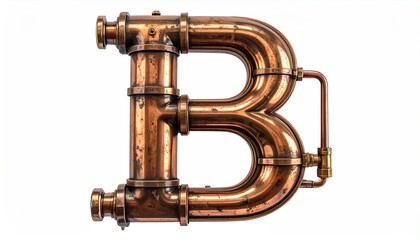 Obraz premium Rustic Copper Pipe Letter B with Valves and Fittings