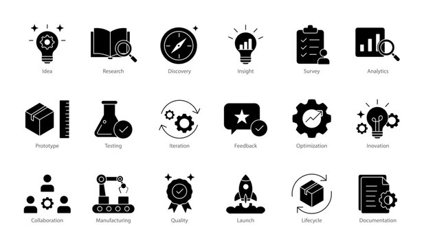 Product Research and Development Icon Set Vector Glyph Illustration