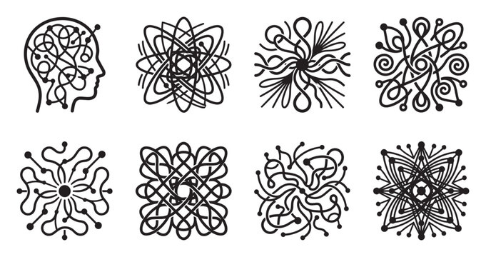 Abstract head silhouette with complex network lines for brain or thinking concepts.