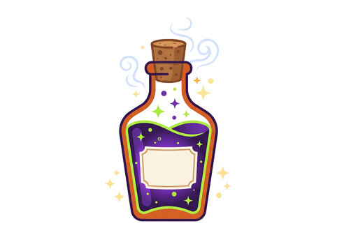 Magic Potion Bottle Halloween Elixir with Glowing Liquid Isolated on White Background Cute Flat Vector Illustration
