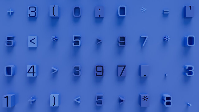 Three-Dimensional Geometric Shapes in Blue Gradient Arranged in Grid Pattern on Light Blue Background for Modern Digital Design and Technology Applications