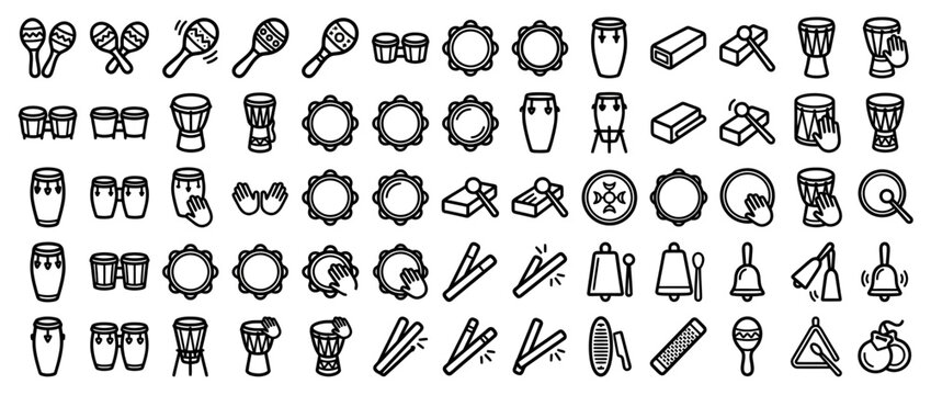 Hand-drawn percussion instrument icons collection