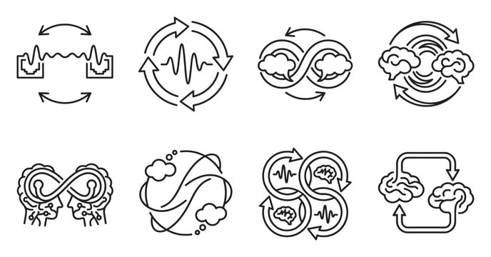Brain and data transfer cycles infinity loop symbols.