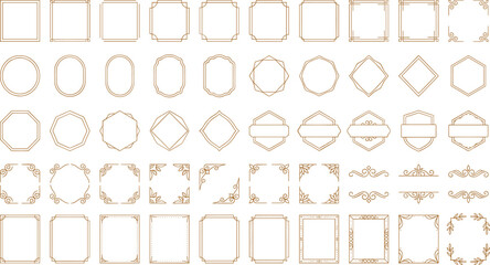 Vintage gold line frames vector set with geometric borders art deco labels badges dividers and elegant corner flourishes collection © ALOMGIR