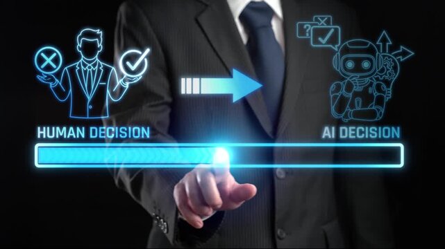 Transition From Human Decision-Making To AI Decision-Making In Modern Business Environment With Visual Elements. Liminal.