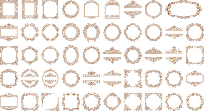 Vintage ornate frames vector set with elegant calligraphic borders baroque wreaths dividers and decorative line art flourishes collection
