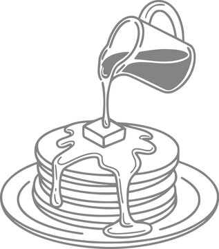 L&iacute;nea simple de una pila de deliciosos panqueques con sirope y un cuadrado de mantequilla