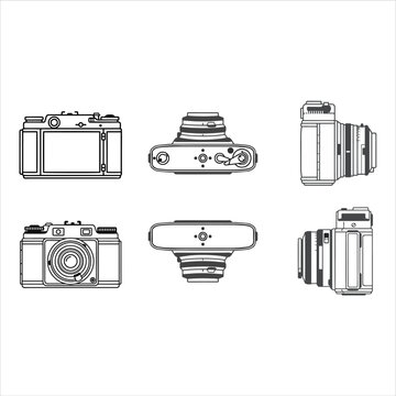 Vintage Film Camera Multi-Angle Technical Line Art Illustration