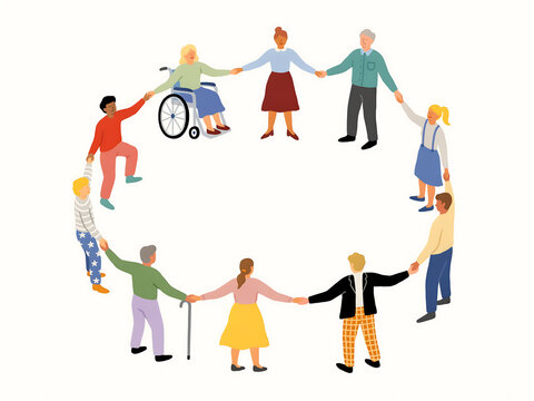 Diverse group of people in a circle holding hands for unity and social inclusion with community diversity inclusion together cooperation togetherness friendship connection partnership