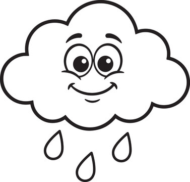 Kawaii Cloud Character with Raindrops Coloring Page for Kids