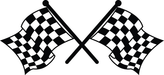 Obraz premium crossed checkered racing flags vector icon, black and white finish line flag graphic for motorsport, auto racing, and competition symbol