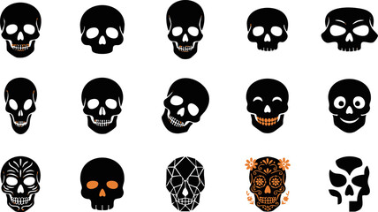 Obraz premium Set of various black skull icons for halloween design projects and spooky holiday themed graphic art elements