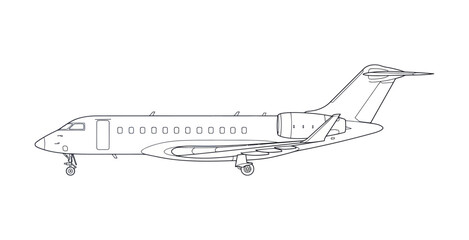 Private Business Jet Outline Vector Illustration © Melatunz
