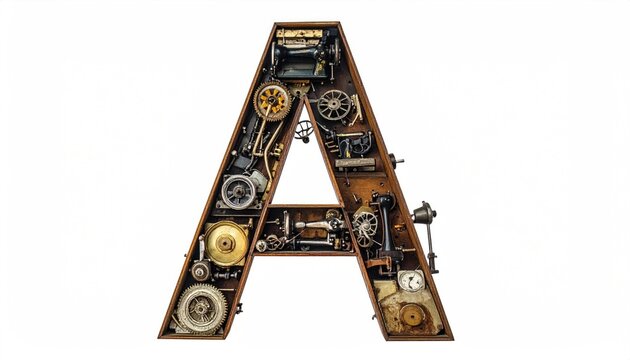 Steampunk Mechanism a Letter Shape with Gears and Devices
