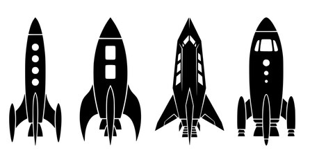 Modern Rocket Ship Silhouette Collection Vector Set with Professional Aerospace Spacecraft Icons for Technology Design © Ajoy