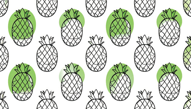 Whimsical Hand-Drawn Pineapple Pattern with Vibrant Green Circles - Minimalist Summer Vector Art