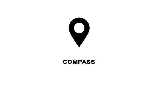 Black location pin icon with the word COMPAS below on a white background marker navigation